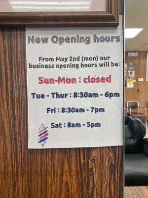 From May 2nd new opening hours