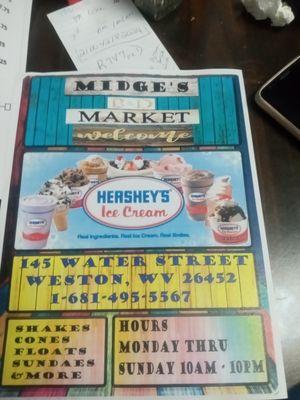 Hand dipped ice cream
Cones
Sundae
And Shakes