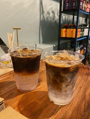 An espresso tonic and iced latte.