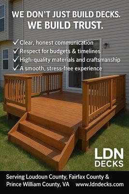 Custom wood deck built by Loudoun Decks for a homeowner in Northern Virginia.