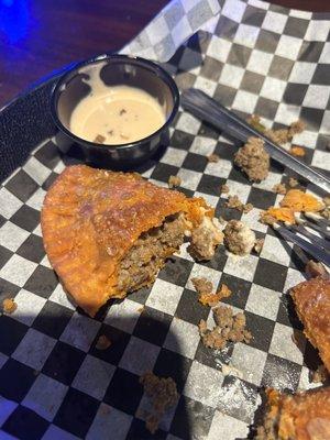 Beef empanadas were dry. Chipotle ranch was good