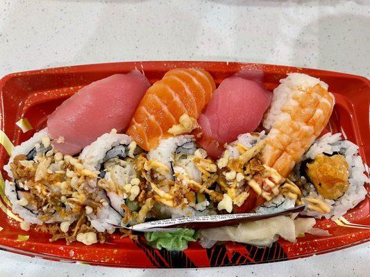 nigiri and shrimp tempura roll combo