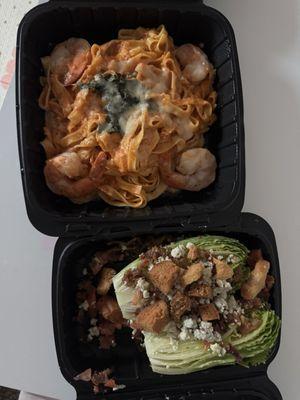 Wedge and Pasta Rosa with Shrimp