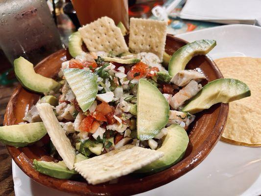 Shrimp and tilapia ceviche - takes 25 minutes, well worth it