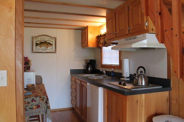Two efficiency cabins with well-appointed kitchens.