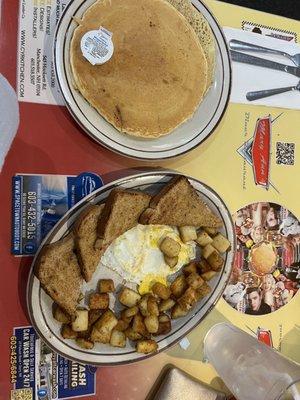 Egg , Pancake or French Toast , Home Fries and Toast