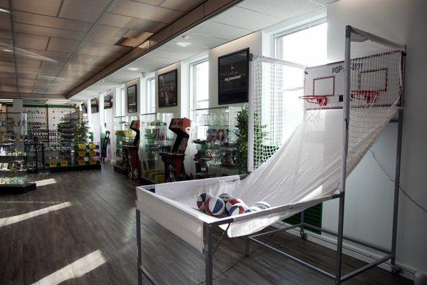 Basketball hoop and games inside