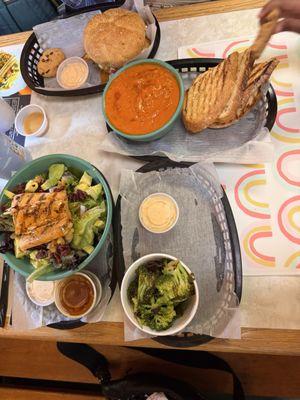 Alaskan Salmon Salad - Roated Red pepper soup- chicken sandwich