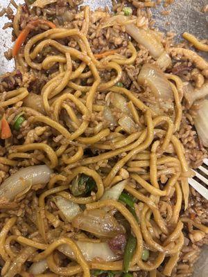 Chicken Lo Mein with pork fried rice