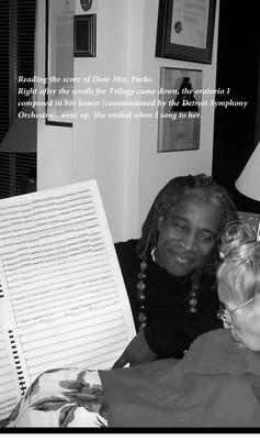 Hannibal Lokumbe and Rosa Parks. Hannibal reading the score for the oratorio he composed in her honor.