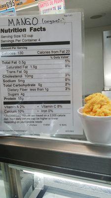 Mango Whey Cream with nutritional information