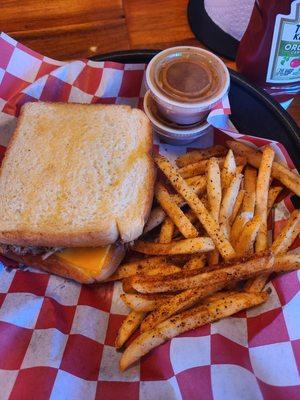 I ordered BBQ Pork Grilled Cheese, with a side of House Seasoned Fries