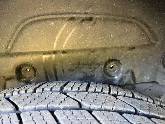No rivets replaced inside the wheel well. Shoddy work!
