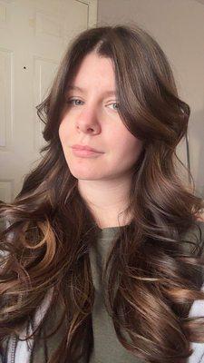 Haircut, lowlight, and styling services.