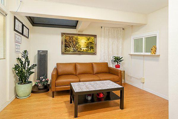 Relax in our clean, welcoming lobby before your massage. A peaceful, professional space designed for comfort at AsianWest Massage.