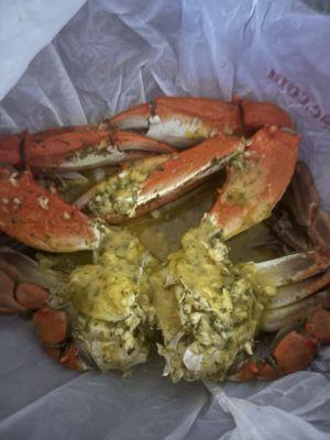 Cleaned and butter, garlic blue claw Crabs