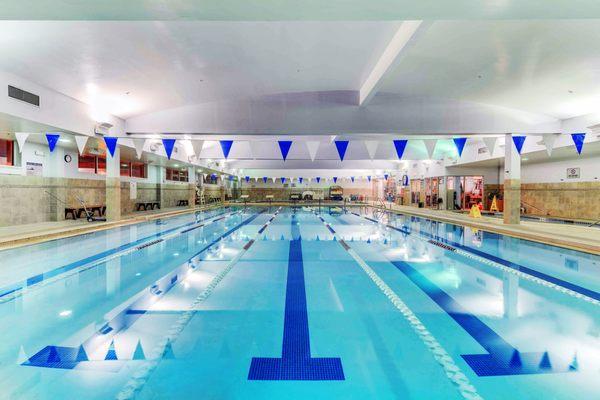 Comprehensive Aquatic Center with a lap pool, therapy pool & spa pool.