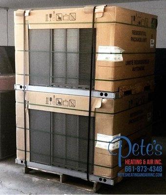 Ruud package units ready to install. Rely on Ruud to keep you warm in the winter and cool in the summer