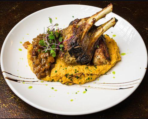 Pork Chop and Sweet Potato Grits
