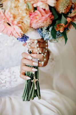 My wedding nails; acrylic almond shape, with pearl shine.