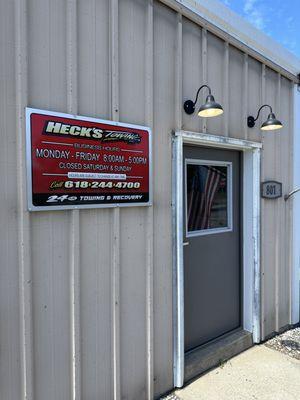 Signage and front door