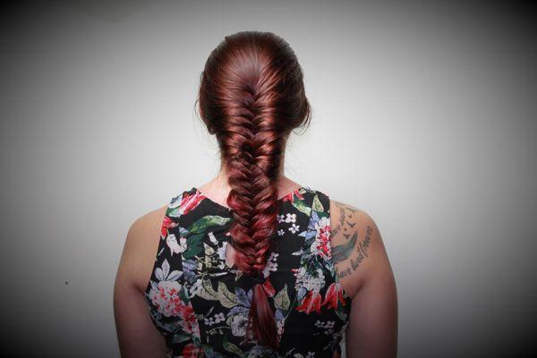 Stunning auburn fishtail braid for a photoshoot