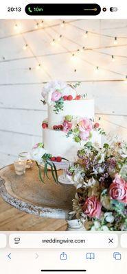 Roasted strawberries and buttercream icing with fresh raspberries and the Prettiest Real Flowers !