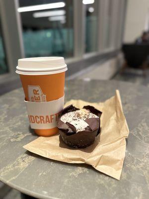 Chai latte with cinnamon walnut muffin for snack. 2/8/25