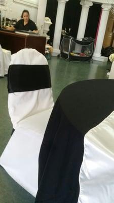 Coordinating chair covers and table dressing.