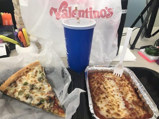 #4 Express Meal: Slice of Pizza (Vegetable), Lasagna, and a 20 oz Drink.