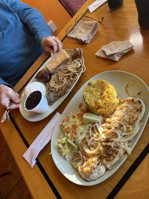 Chicken mofongo & steak and grilled onions