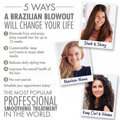Book your Brazilian Blowout for shiny healthy frizz-free hair.