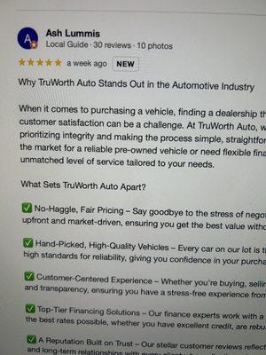 After negative reviews from customers, they have employees like Ash, write a positive review to skew their rating