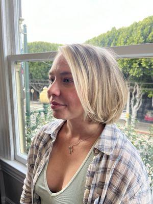 my hair highlighted and blown out.