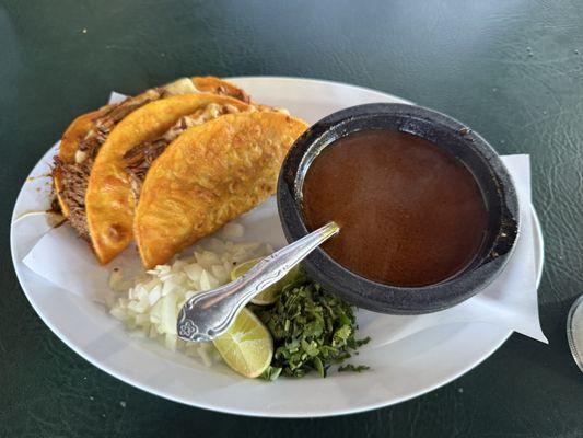 3 Birria Tacos with consome