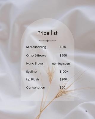 2025 Updated Price List
Booking for March