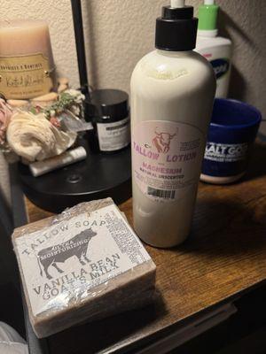 Moisturizing soap, body lotion