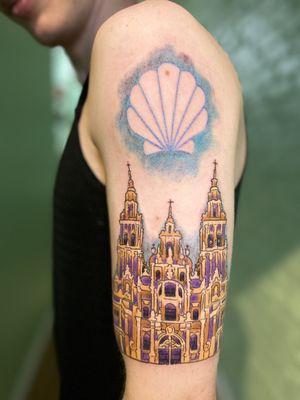 Santiago cathedral tattoo and scallop shell.