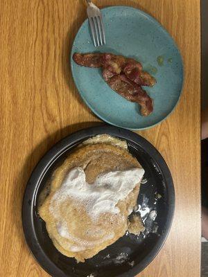 Pancake with whipped cream and bacon