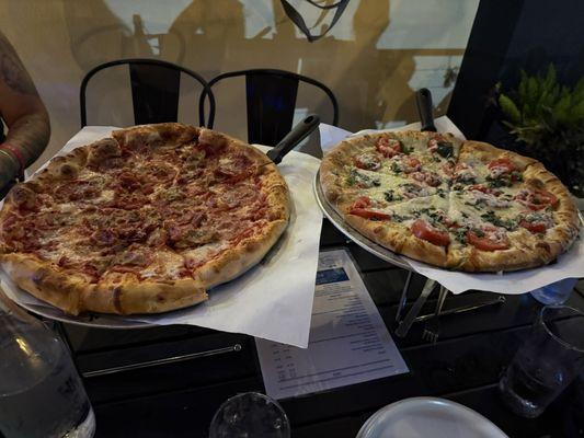 Margarita & all meat pizza