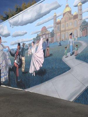 Spanish mansion in modern setting.