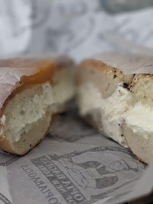 Cheddar jalapeno with scallion cream cheese and everything with regular