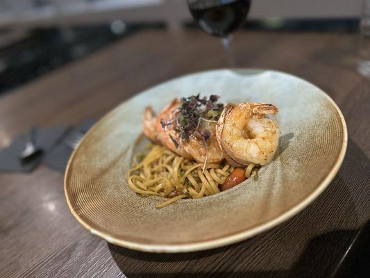 Black garlic shrimp pasta. To die for!!!