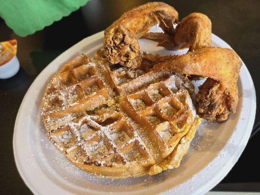 Chicken & waffles, 25-minute wait, $19.95