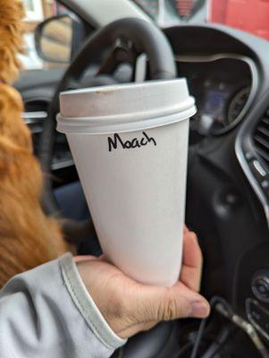 16 oz mocha coffee, $5
