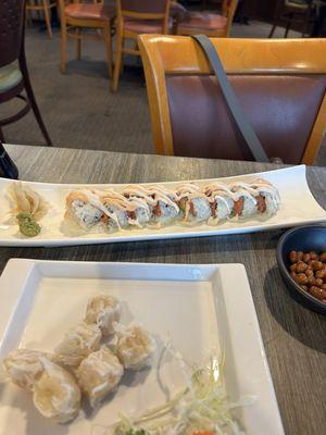 Shumai and sushi roll