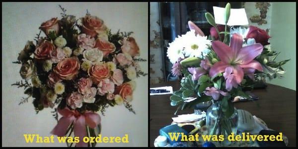 What was ordered, which I picked out on their website and called to order, and what was delivered in its place. Not acceptable.