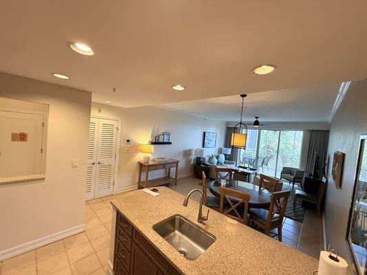 Condo, kitchen, and living room