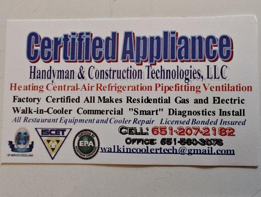 Certified Appliance, Handyman & Construction Technologies