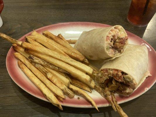 Southwest Chicken Wrap with fresh cut fries.